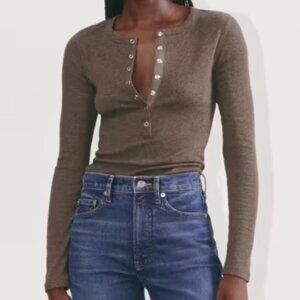 Everlane Luxe Micro-Rib Henley - Size S